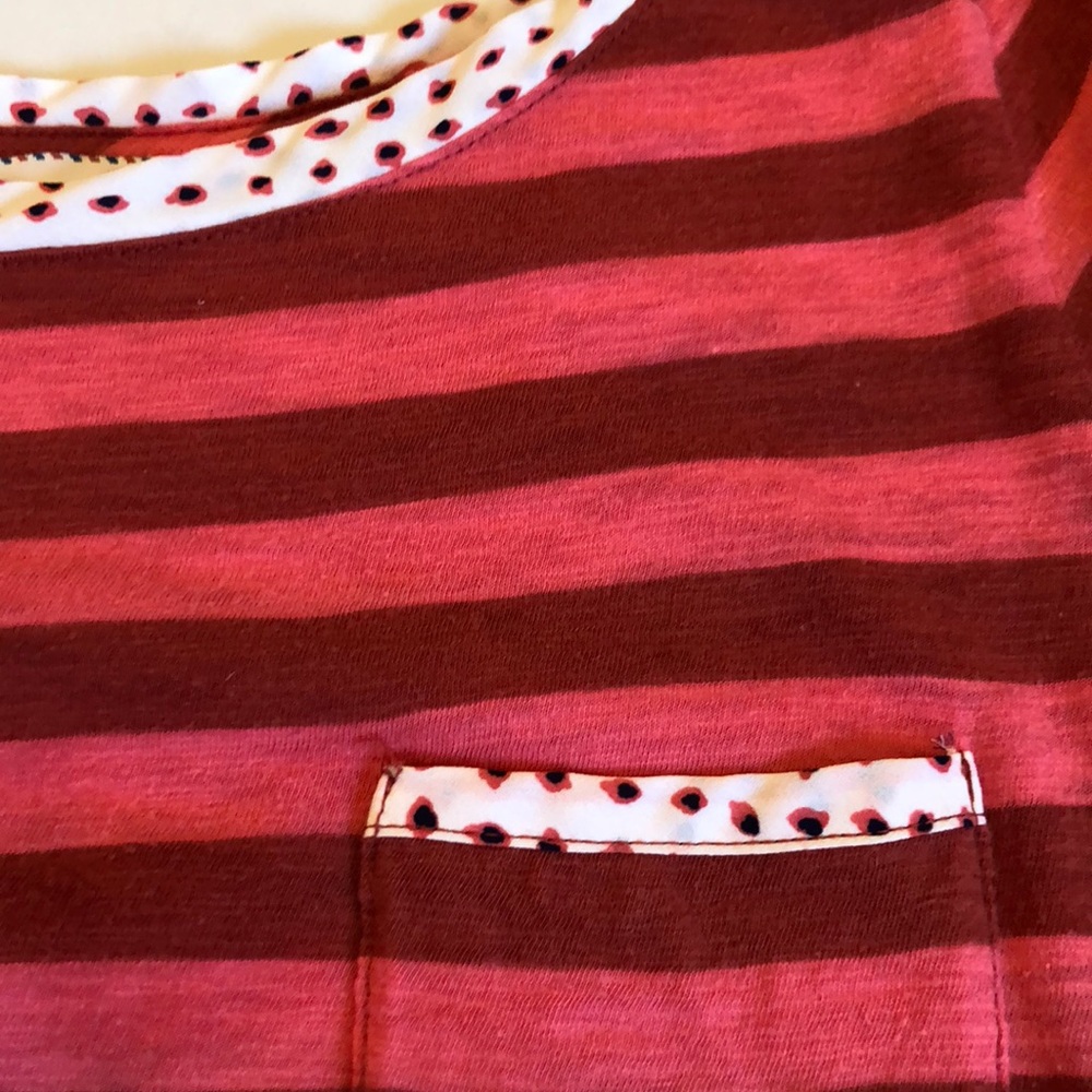 Anthropologie striped coral tee with silk details